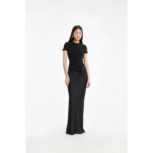 Rotate Birger Christensen Capsleeve Draped Maxi Black Top, view 2