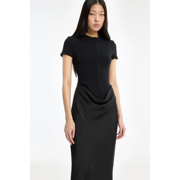 Rotate Birger Christensen Capsleeve Draped Maxi Black Top, view 4