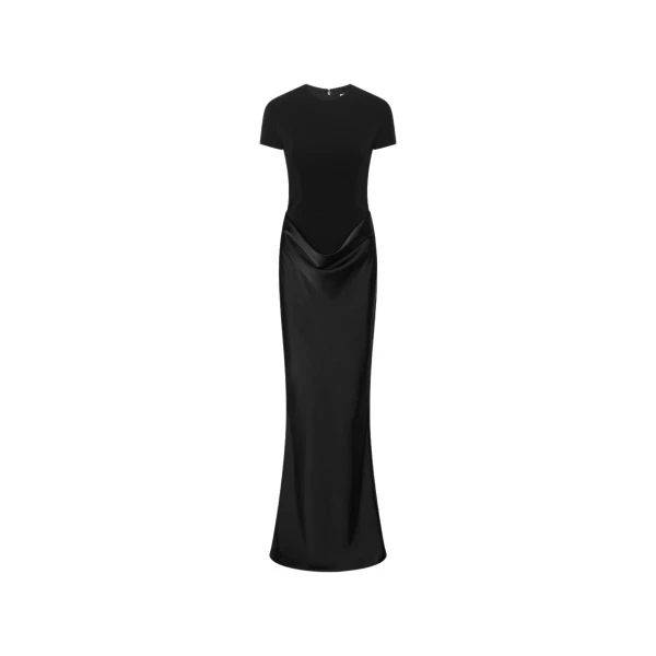 Rotate Birger Christensen Capsleeve Draped Maxi Black Top