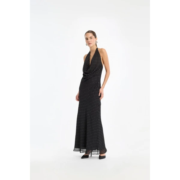 Rotate Birger Christensen Chiffon Halterneck Black Top, view 2