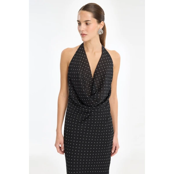 Rotate Birger Christensen Chiffon Halterneck Black Top, view 4