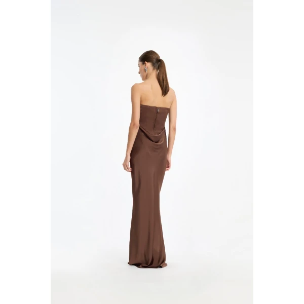 Rotate Birger Christensen Corsage Long Dress Dark Brown, view 4