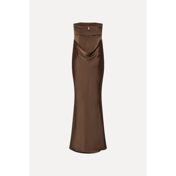 Rotate Birger Christensen Corsage Long Dress Dark Brown, view 5