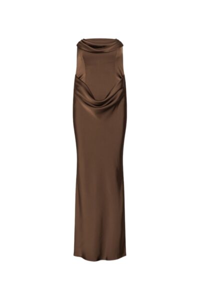 Corsage Long Dress Dark Brown