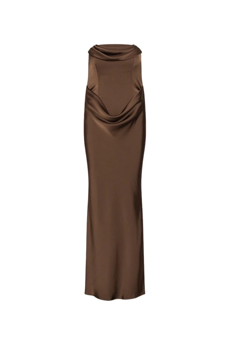 Rotate Birger Christensen Corsage Long Dress Dark Brown