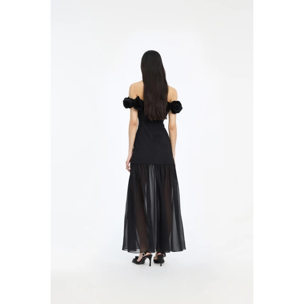 Rotate Birger Christensen Crepe Flower Maxi Dress Black, view 4