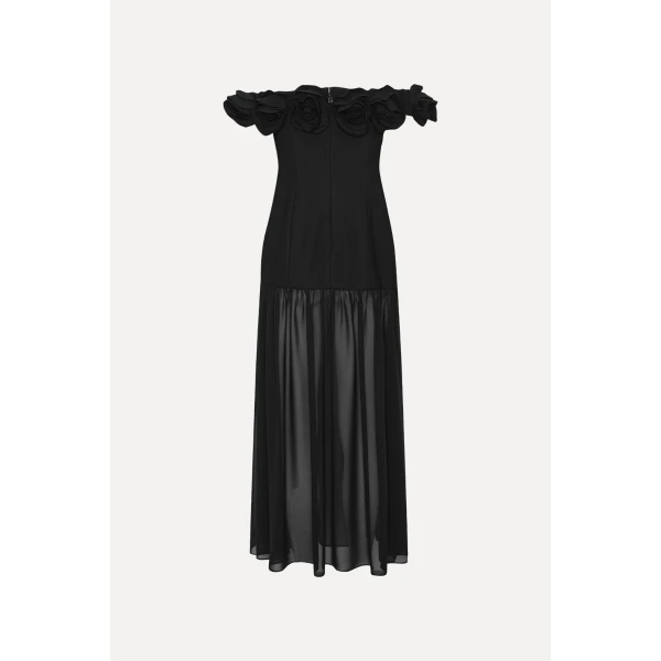 Rotate Birger Christensen Crepe Flower Maxi Dress Black, view 5