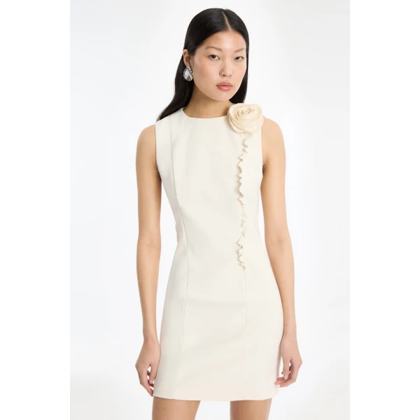 Rotate Birger Christensen Crepe Mini Flower Dress White, view 3