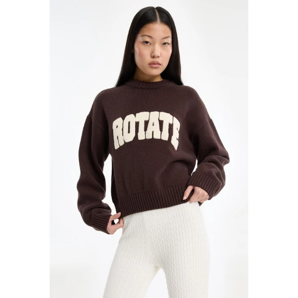 Rotate Birger Christensen Crewneck Sweater Dark Brown, view 4