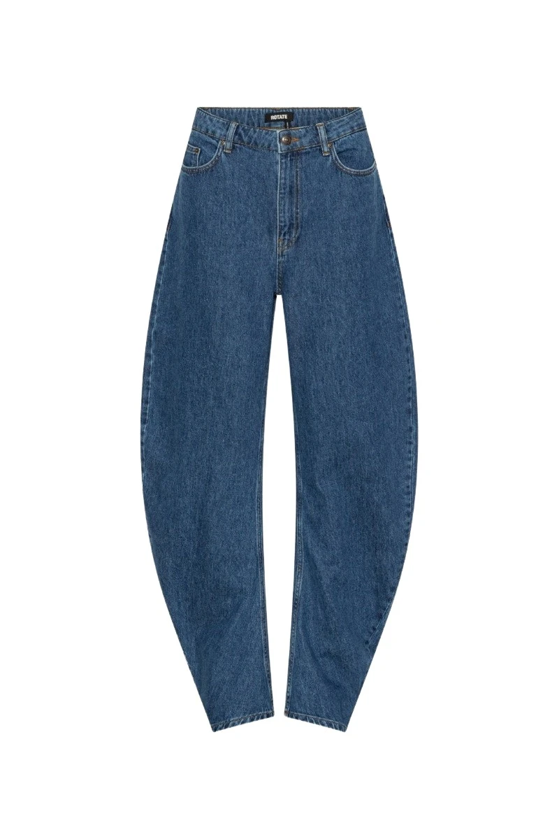 Rotate Birger Christensen Draped Barrel Leg Jeans Blue