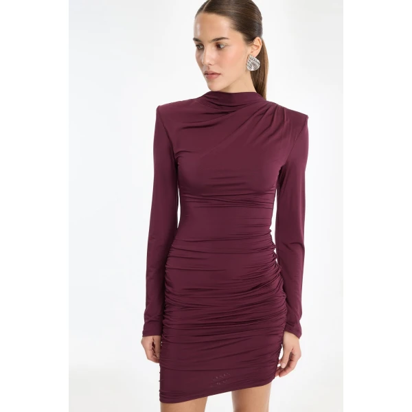 Rotate Birger Christensen Drapey Mini Dress Bordeaux, view 4