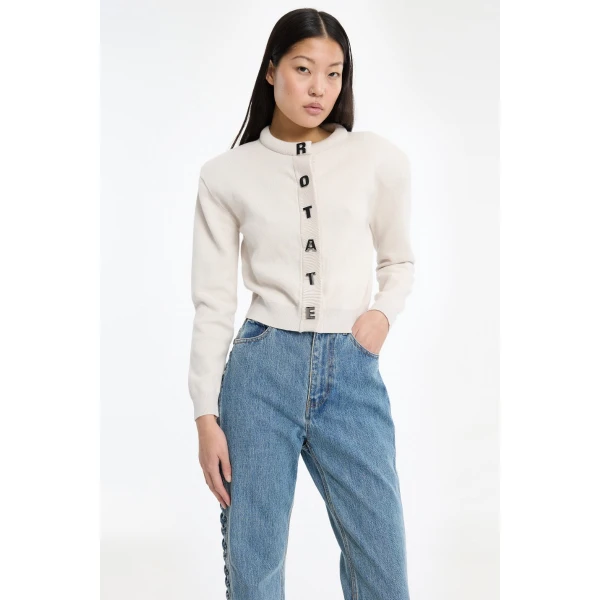 Rotate Birger Christensen Firm Knit Cardigan Creme, view 3