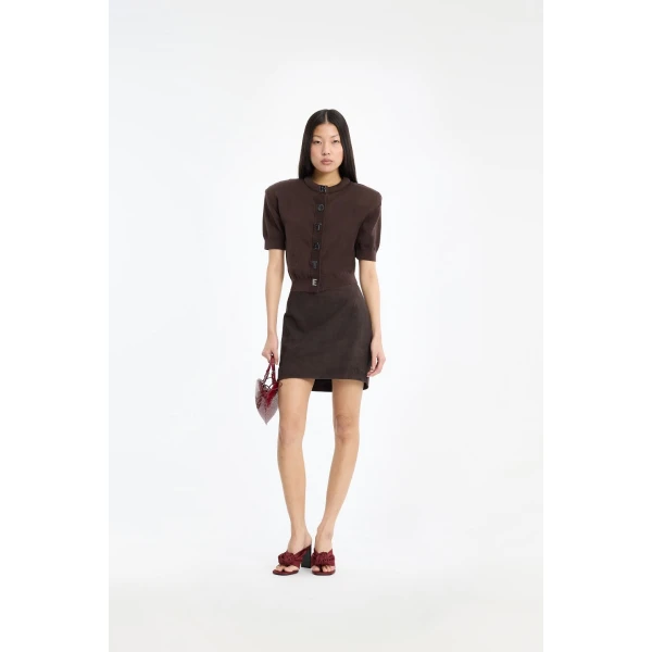Rotate Birger Christensen Firm Knit Ss Cardigan Dark Brown, view 2