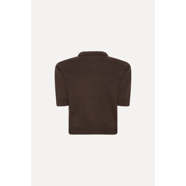 Rotate Birger Christensen Firm Knit Ss Cardigan Dark Brown, view 5