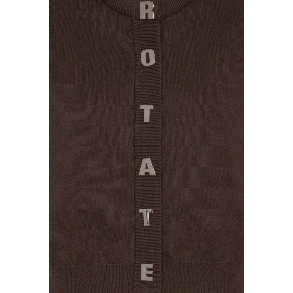 Rotate Birger Christensen Firm Knit Ss Cardigan Dark Brown, view 6
