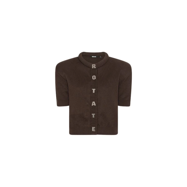 Rotate Birger Christensen Firm Knit Ss Cardigan Dark Brown