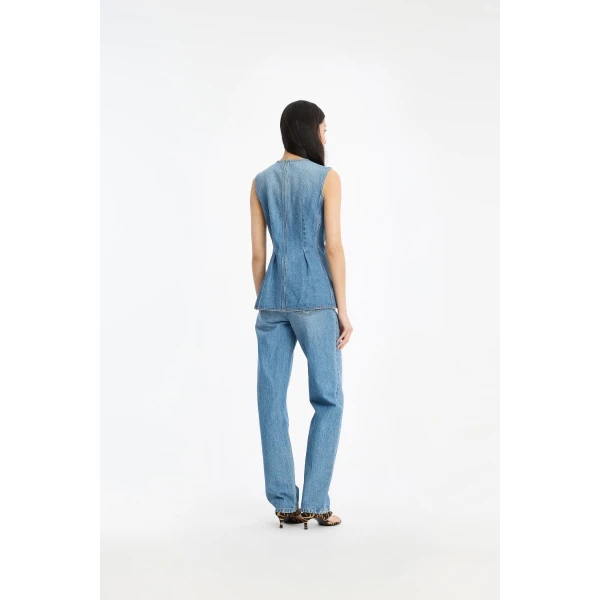Rotate Birger Christensen Flared Denim Top Medium Blue, view 4