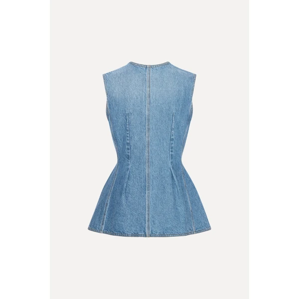 Rotate Birger Christensen Flared Denim Top Medium Blue, view 5