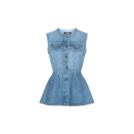 Rotate Birger Christensen Flared Denim Top Medium Blue