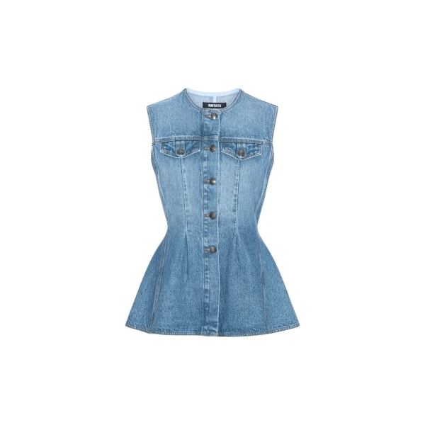 Rotate Birger Christensen Flared Denim Top Medium Blue
