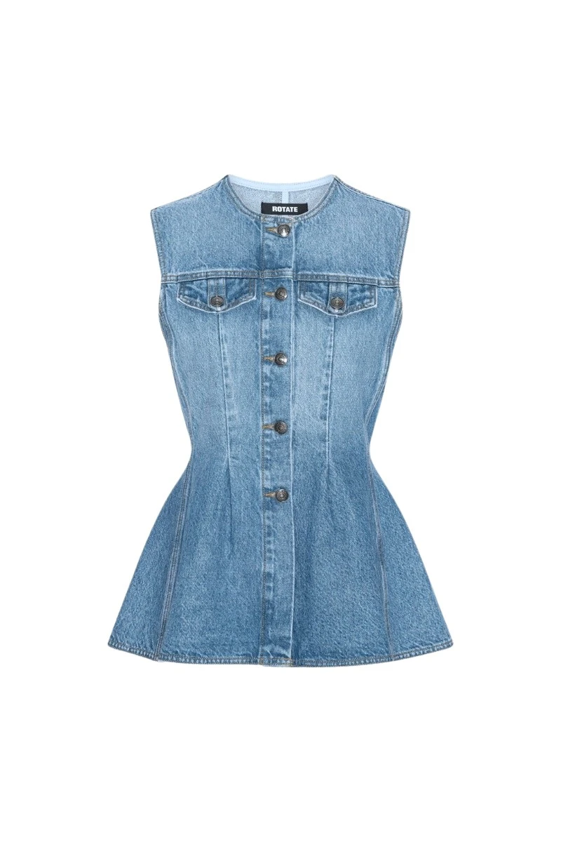 ROTATE-Birger-Christensen-Flared-Denim-Top-Medium-Blue-coveti71312_nobg Rotate Birger Christensen Flared Denim Top Medium Blue