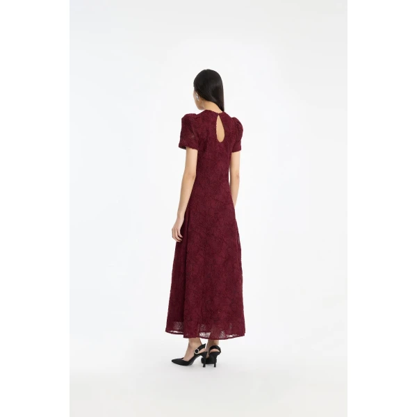 Rotate Birger Christensen Flower Mesh Flared Dress Bordeaux, view 3