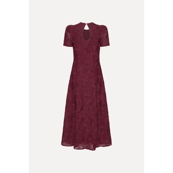 Rotate Birger Christensen Flower Mesh Flared Dress Bordeaux, view 5