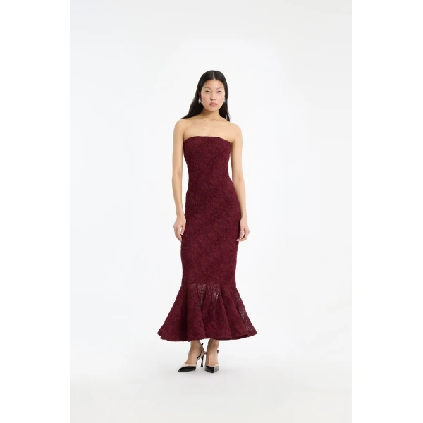 Rotate Birger Christensen Flower Mesh Flounce Dress Bordeaux, view 2