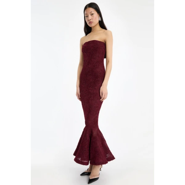 Rotate Birger Christensen Flower Mesh Flounce Dress Bordeaux, view 3