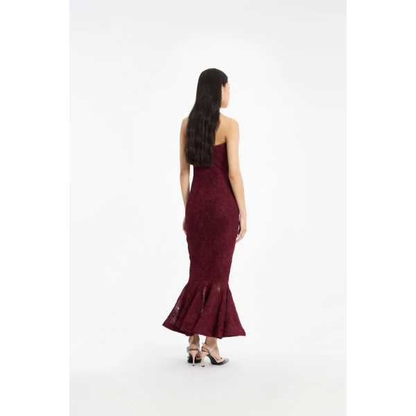 Rotate Birger Christensen Flower Mesh Flounce Dress Bordeaux, view 4