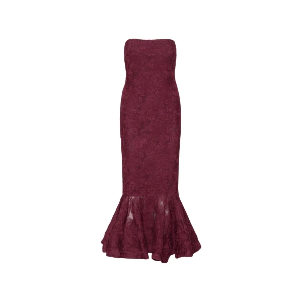 Rotate Birger Christensen Flower Mesh Flounce Dress Bordeaux