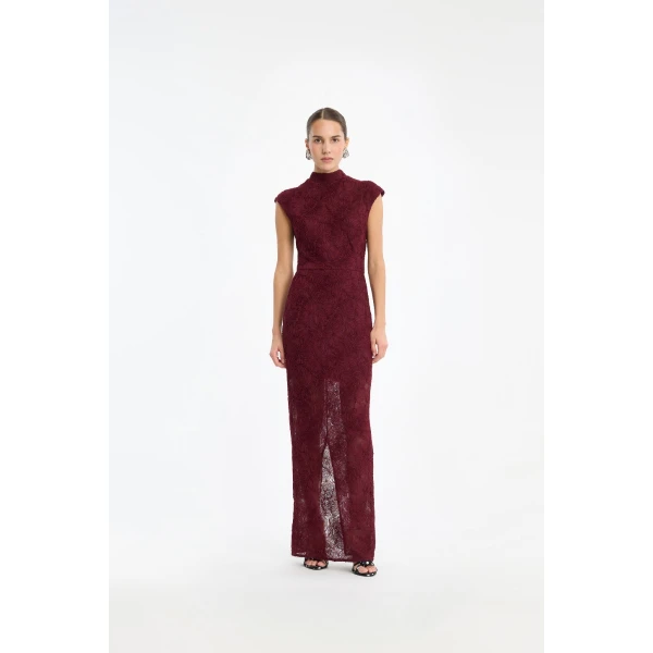 Rotate Birger Christensen Flower Mesh Maxi Dress Bordeaux, view 2