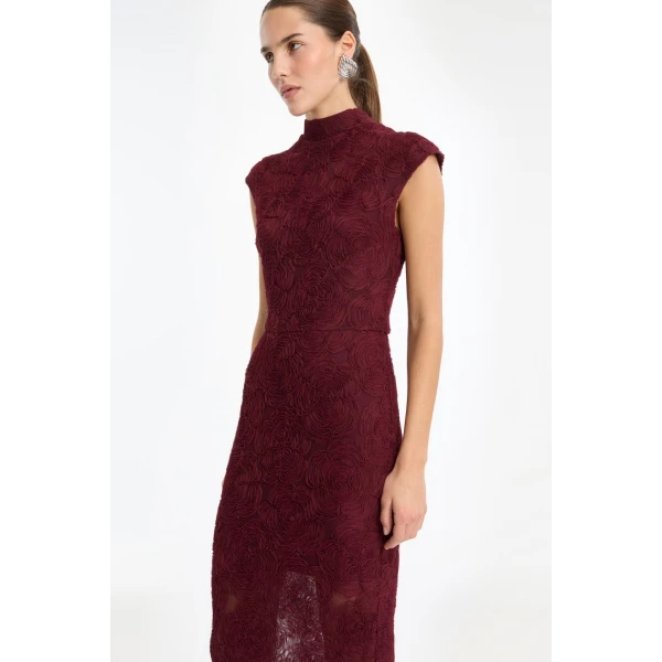 Rotate Birger Christensen Flower Mesh Maxi Dress Bordeaux, view 3