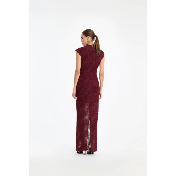 Rotate Birger Christensen Flower Mesh Maxi Dress Bordeaux, view 4
