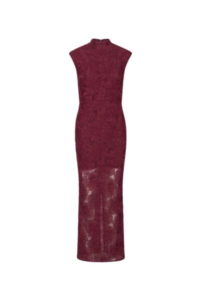 Flower Mesh Maxi Dress Bordeaux