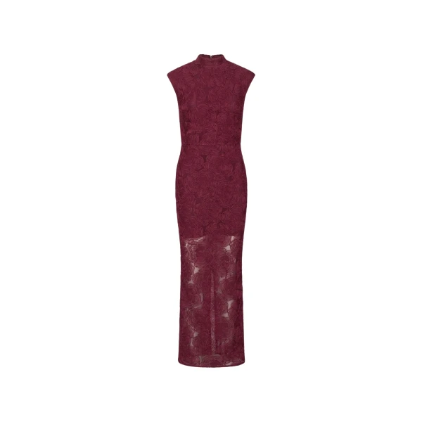 Rotate Birger Christensen Flower Mesh Maxi Dress Bordeaux