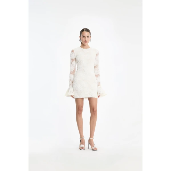 Rotate Birger Christensen Flower Mesh Mini Dress Egret White, view 3