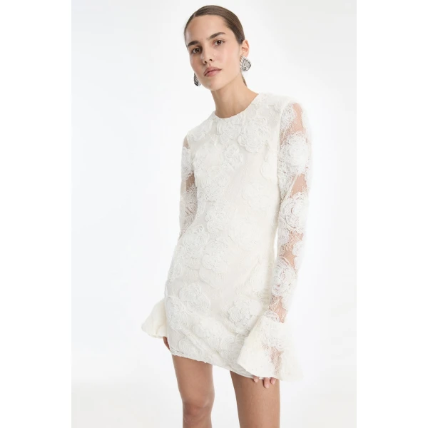 Rotate Birger Christensen Flower Mesh Mini Dress Egret White, view 4