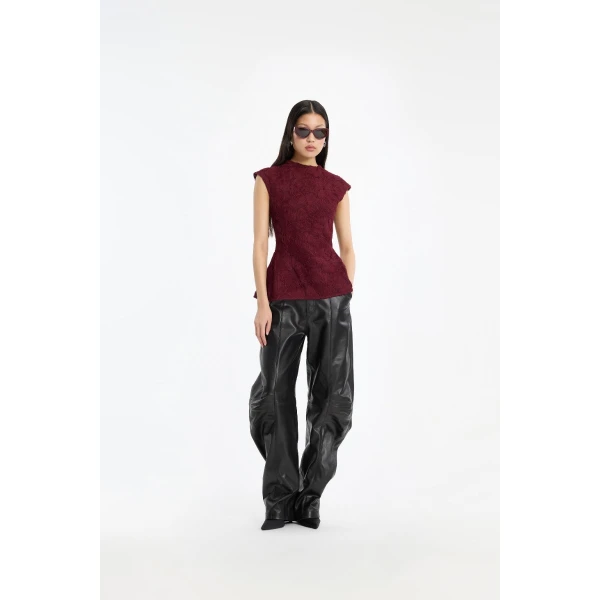 Rotate Birger Christensen Flower Mesh Top Bordeaux, view 2