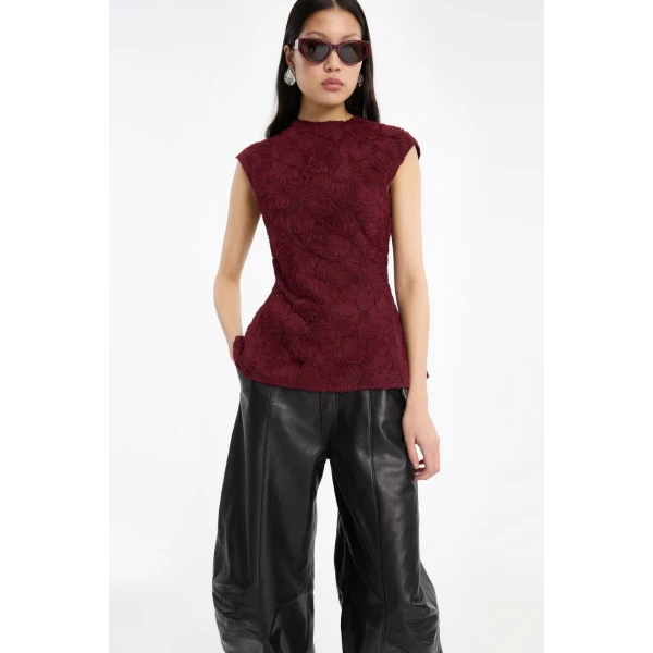 Rotate Birger Christensen Flower Mesh Top Bordeaux, view 3