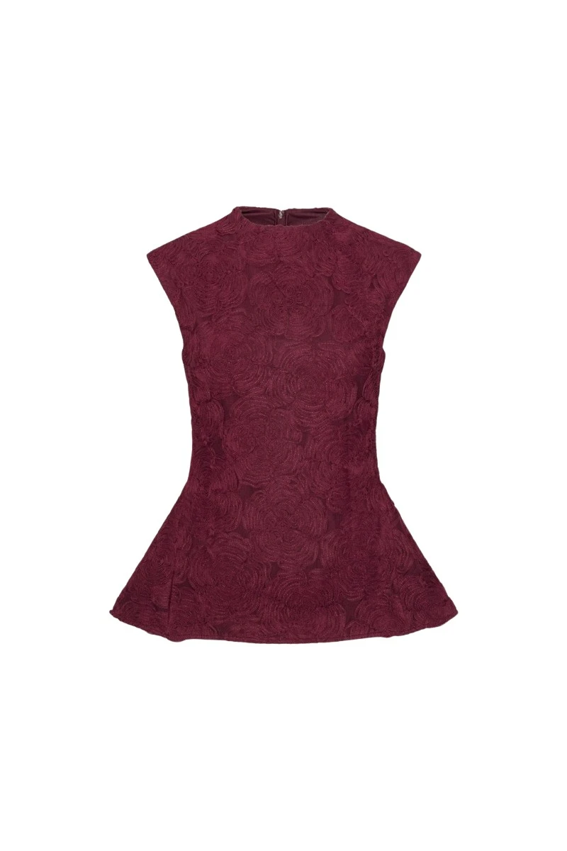 ROTATE-Birger-Christensen-Flower-Mesh-Top-Bordeaux-coveti87878_nobg Rotate Birger Christensen Flower Mesh Top Bordeaux