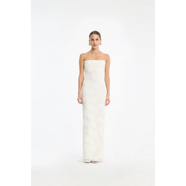 Rotate Birger Christensen Flower Mesh Tube Dress Egret White, view 2