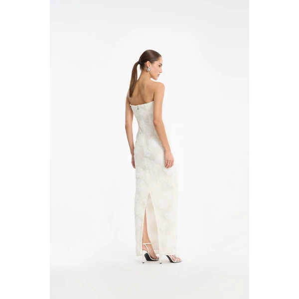 Rotate Birger Christensen Flower Mesh Tube Dress Egret White, view 3