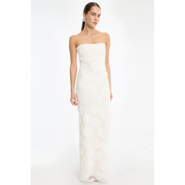 Rotate Birger Christensen Flower Mesh Tube Dress Egret White, view 4