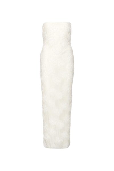 Flower Mesh Tube Dress Egret White