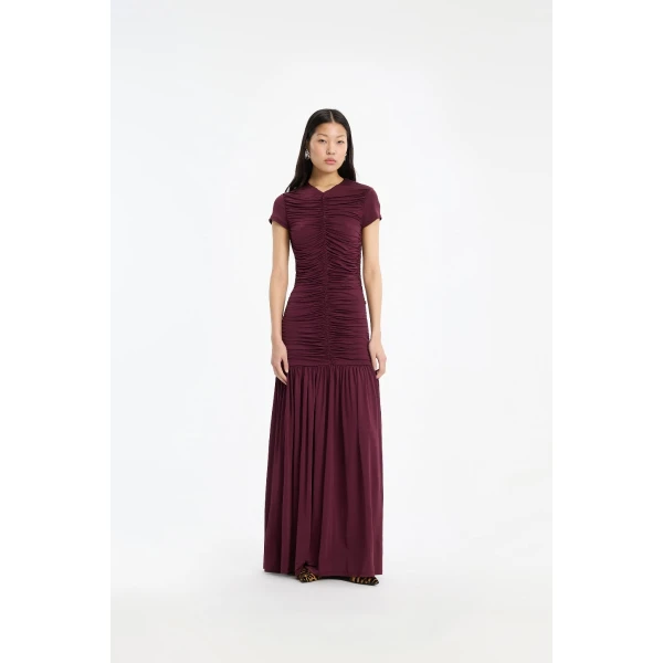Rotate Birger Christensen Gathered Maxi Dress Bordeaux, view 2