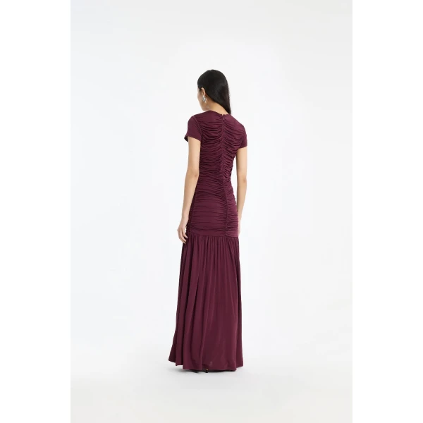 Rotate Birger Christensen Gathered Maxi Dress Bordeaux, view 3