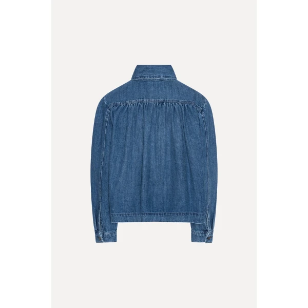 Rotate Birger Christensen Gatherred Denim Jacket Blue, view 5
