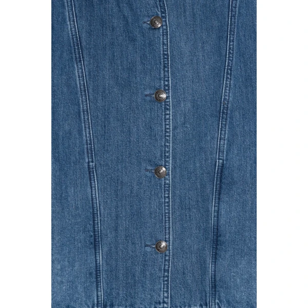 Rotate Birger Christensen Gatherred Denim Jacket Blue, view 6