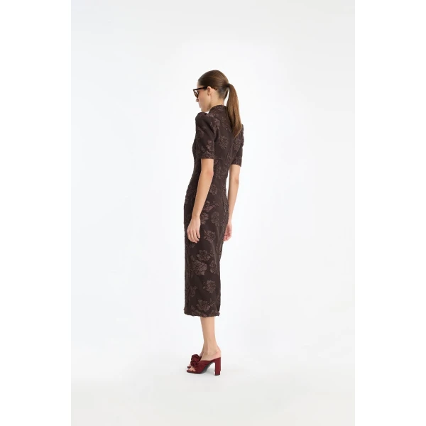 Rotate Birger Christensen Jacquard Midi Dress Dark Brown, view 4